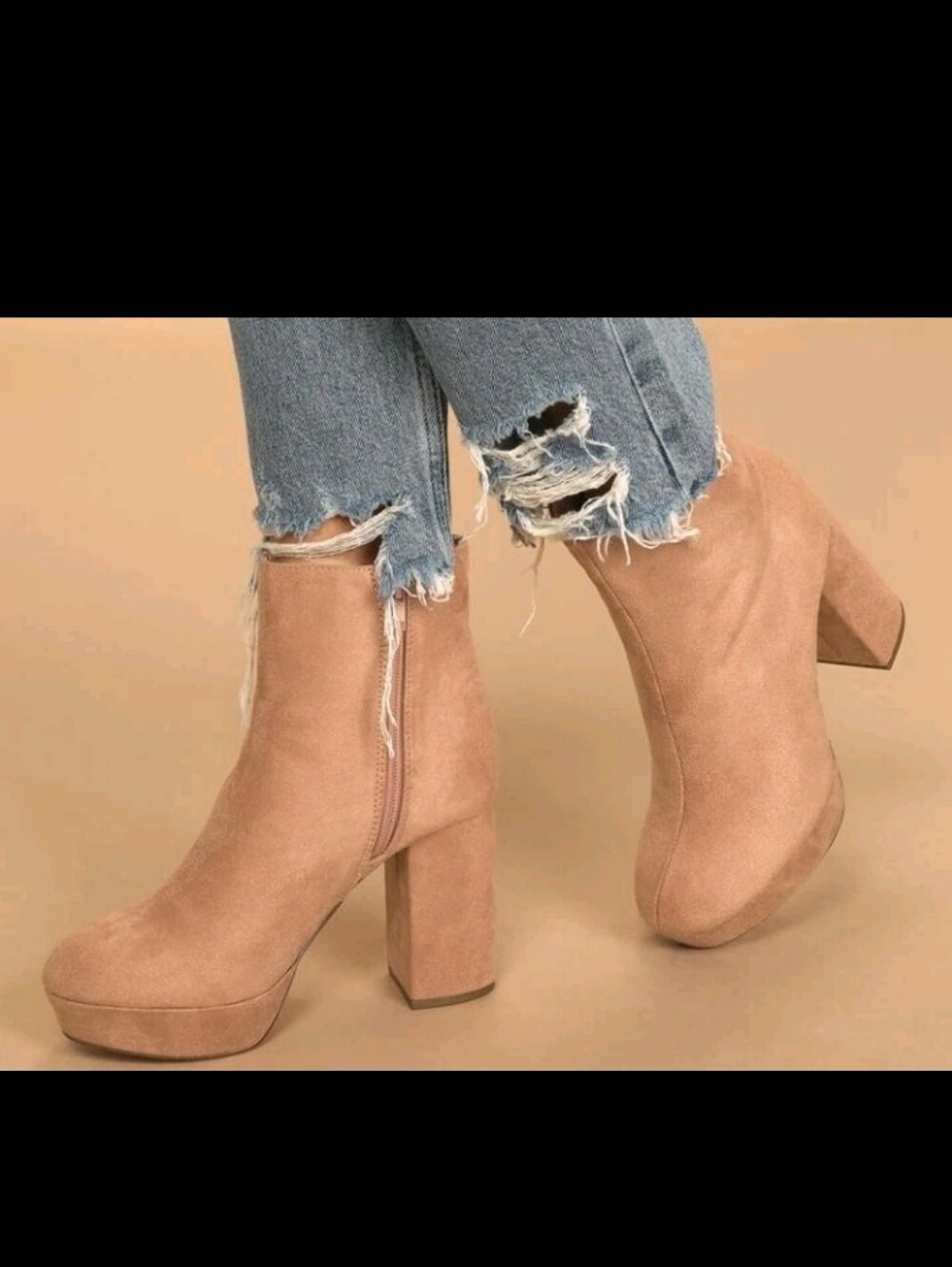 Lulu's Layne Camel Suede Platform Ankle Booties Women's Size 6